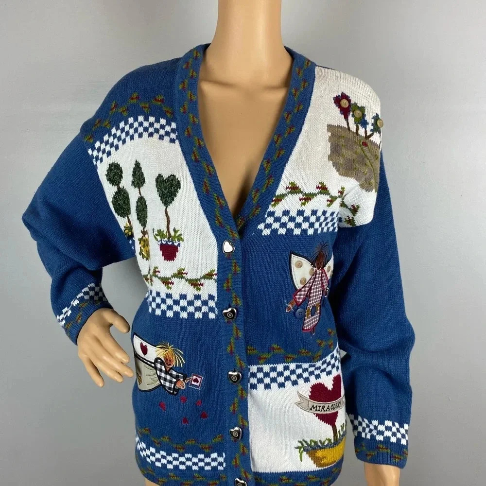 Quacker Factory Womens Medium Angel Cardigan V-Neck Sweater
